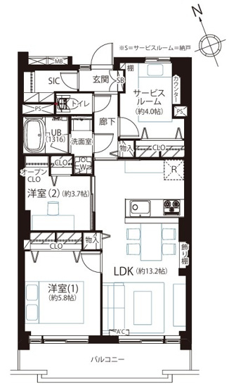 【間取り】 | 加賀マンション | 南西向きのお部屋なので、陽当たり・通風良好です！