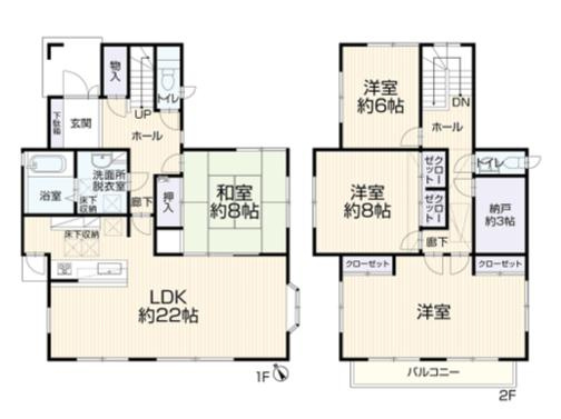 八王子市　西片倉　中古戸建ての間取り|～南西向き4SLDK　全居室6帖以上の快適住空間、2階を間仕切りすれば5SLDKにも対応可能～