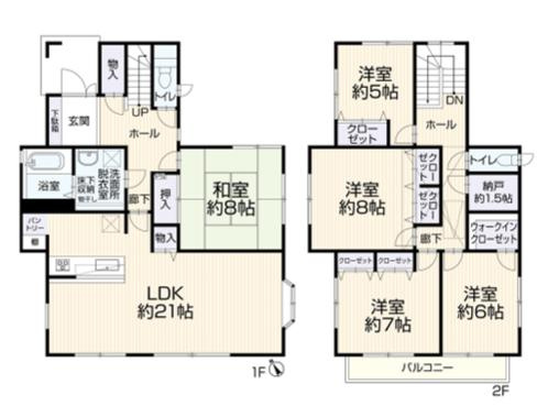 八王子市　西片倉　中古戸建ての間取り|～南西向き5SLDK　ライフスタイルに合わせて利用しやすく、収納も豊富な間取りです～
