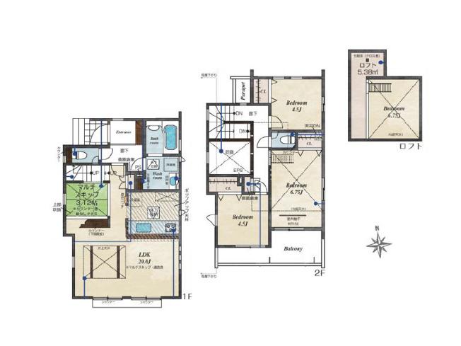 【間取り】 | 西東京市泉町3丁目　新築一戸建住宅　全16棟　(保谷店) | 12号棟/3LDKゆとりの住まい。ロフトなど収納も多く、スッキリ暮らしやすいです！※図面を基に作成しています。現況と異なる場合は現況を優先いたします。