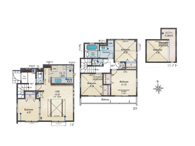 【間取り】 | 西東京市泉町3丁目　新築一戸建住宅　全16棟　(保谷店) | 15号棟/ロフト付4LDKゆとりの住まい。洗面室、浴室、バルコニーが2階にまとまり洗濯動線良好です！※図面を基に作成しています。現況と異なる場合は現況を優先いたします。