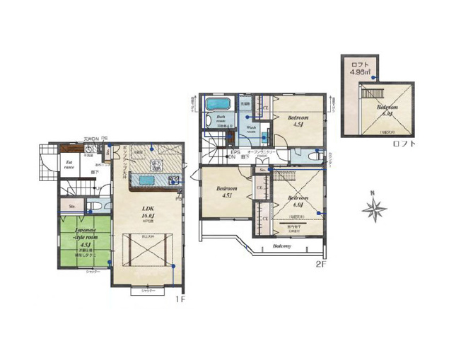 【間取り】 | 西東京市泉町3丁目　新築一戸建住宅　全16棟　(保谷店) | 16号棟/ロフト付4LDKゆとりの住まい。洗面室、浴室、バルコニーが2階にまとまり洗濯動線良好です！※図面を基に作成しています。現況と異なる場合は現況を優先いたします。