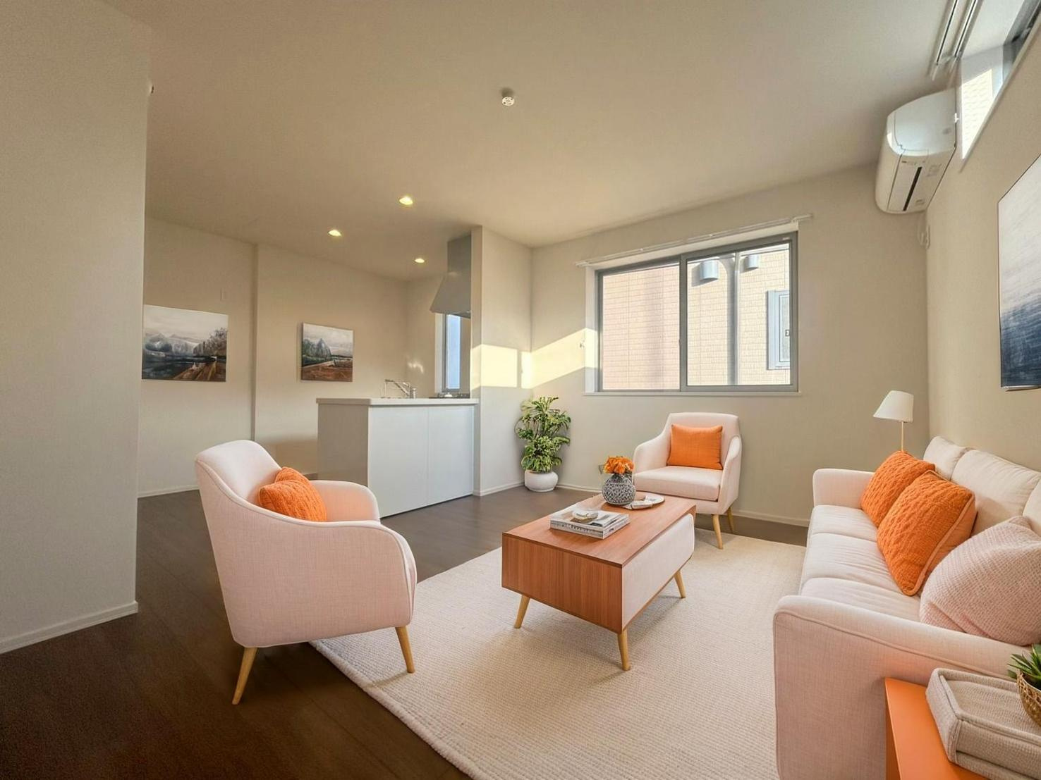 あおば荘の居間・リビング|★家具はCGになります　明るいフローリングの角部屋です★