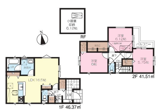 新築一戸建て 所沢市中新井５丁目　全２棟の間取り|収納充実な3LDK
