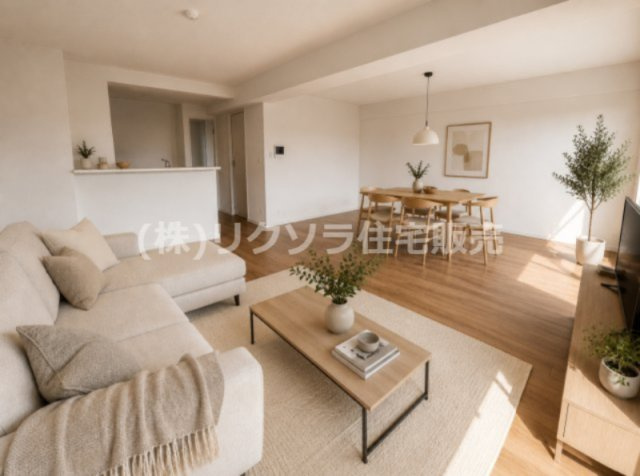 ディオ・フェルティ枚方の居間・リビング|LDK20.0帖　※この画像はAIによるバーチャルステージング画像です。
実際の物件には家具・インテリアは含まれません。
■物件内覧・資金計画相談・住宅ローン相談、リフォーム相談、お問合せ受付中■