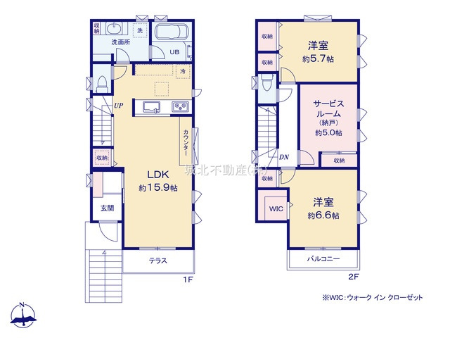 練馬区関町北4丁目 全2棟A号棟の間取り|建物面積90.88㎡の2LDK+S+WIC（建物面積に車庫面積を含む） 各居室に収納があり収納豊富な間取りです