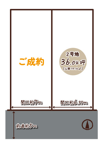 大原野上里男鹿町　Ⅰ期２号地の区画図|２区画分譲のうちラスト１区画！ローンのご相談やおうちの資料請求だけでもお気軽にご連絡ください！