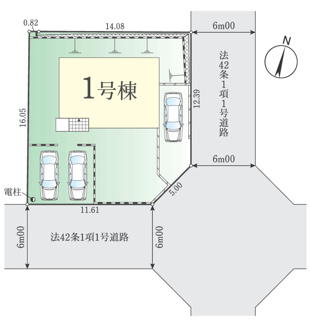 【区画図】 | 【仲介手数料無料！！】日野市平山2丁目　新築戸建て（全1棟）1号棟　5799万円 | 土地面積：70.84坪（234.2㎡）