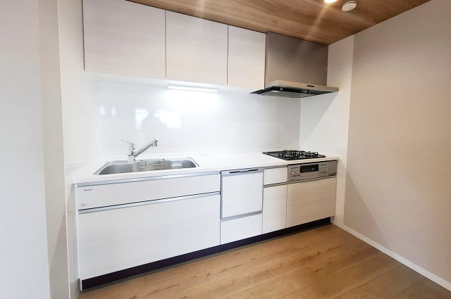 朝日プラザ松原IIのキッチン|キッチン：食洗機・浄水器付きのシステムキッチンを新調済み。