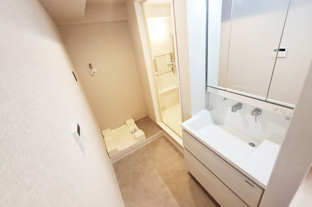 朝日プラザ松原IIの独立洗面台|洗面室：洗面化粧台を新調済み。