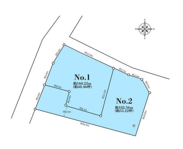 【区画図】 | ◇◆寒川町小谷1丁目 売地 全2区画【NO,2】◆◇ | 【NO、1】2780万円　約160.22平米（約48.46坪）
【NO、2】2180万円　約182.56平米（約55.22坪）