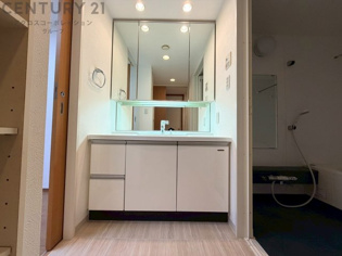 化粧品や洗顔料、歯ブラシなどの必需品をまとめて置ける収納スペースがあり、使用するたびに取り出す手間が省けます。また、水回りのため、濡れても大丈夫な素材が使用されており、お手入れが簡単です。