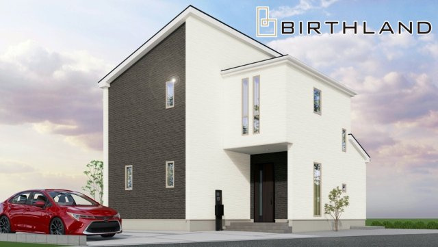 新築戸建・新築建売　郡山市大槻町字室ノ木　朝日が丘小・第七中の外観パース|〈1号棟〉完成予想図　環境に優しく安心安全のオール電化住宅です！