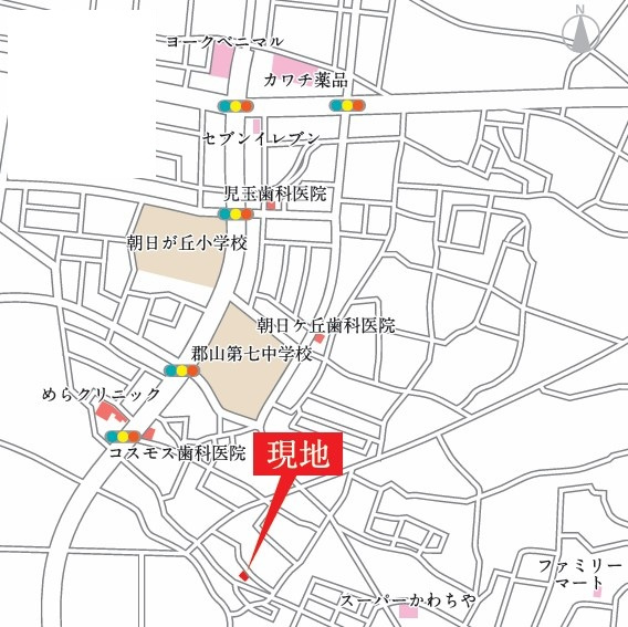 新築戸建・新築建売　郡山市大槻町字室ノ木　朝日が丘小・第七中の地図|現地案内図