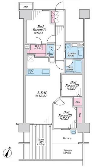 【間取り】 | グランシティユーロコート赤羽 | 南東向きのお部屋なので、陽当たり・通風良好です！下階に気遣う事なく生活できる１階です！