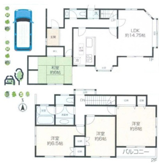 【間取り】 | 横須賀市湘南鷹取6丁目　中古戸建 | 4LDK・大型カースペース付き・全室南向き
