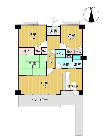 【間取り】 | サザンスクエア加古川 4階 | 3LDKです。