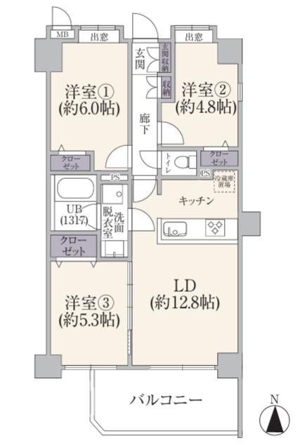 グランシティ八王子の間取り|～南向き3LDK　使い勝手の良い3LDKの間取りです～