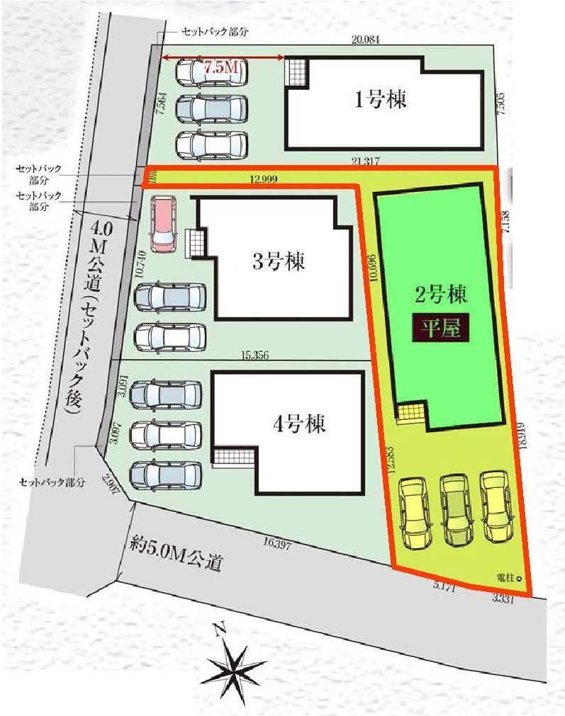 新築　高崎市石原町3期　GRAFARE　2号棟の区画図|2号棟　区画図　南西側接道幅員約5ｍ
