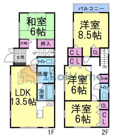 神戸市垂水区清玄町　中古戸建の間取り|●年中無休：当日予約可●南東向きLDK13.5帖！2階洋室3部屋6帖以上！内部全面リフォーム済！