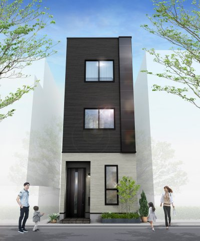 中央区月島４丁目　新築戸建ての外観パース