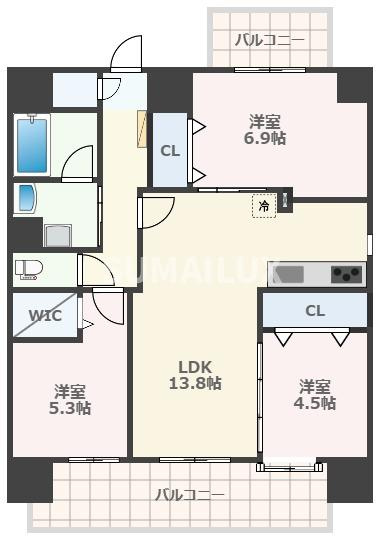 熊本市中央区大江１丁目の賃貸マンションの間取り