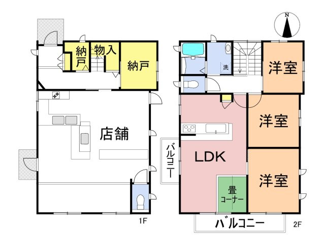 店舗付中古戸建　不破郡垂井町宮代　平成13年築の間取り