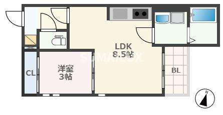 熊本市西区二本木３丁目のアパートの間取り