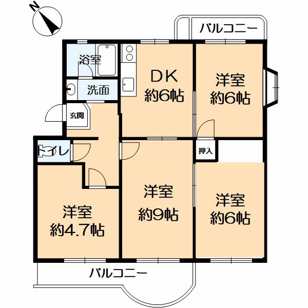 名谷13団地　48号棟の間取り