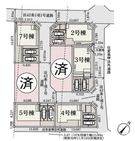 [新築住宅] 鴻巣市松原 全7棟の区画図