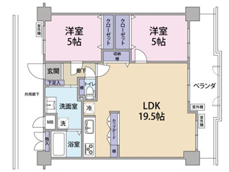 【間取り】 | ダイアパレス井口リヴァージュ | 3LDKから使い勝手のいい広々2LDKに間取り変更　令和8年3月内装リフォーム完成　