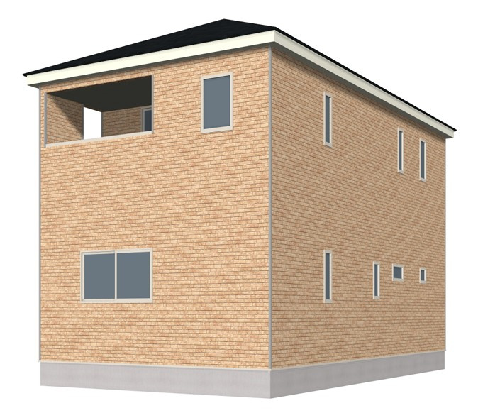 高知市南金田第1　4号棟新築一戸建ての外観パース|インナーバルコニー付き、レンガ調の上質外観