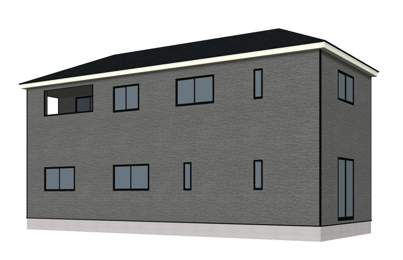 高知市南金田第1　5号棟新築一戸建ての完成予想図|横に長いシルエットと、しっかり窓が配置された迫力ある外観