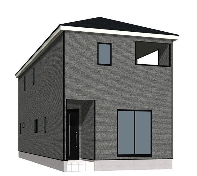 高知市南金田第1　5号棟新築一戸建ての外観パース|グレーの石目調が映えるモダン邸宅