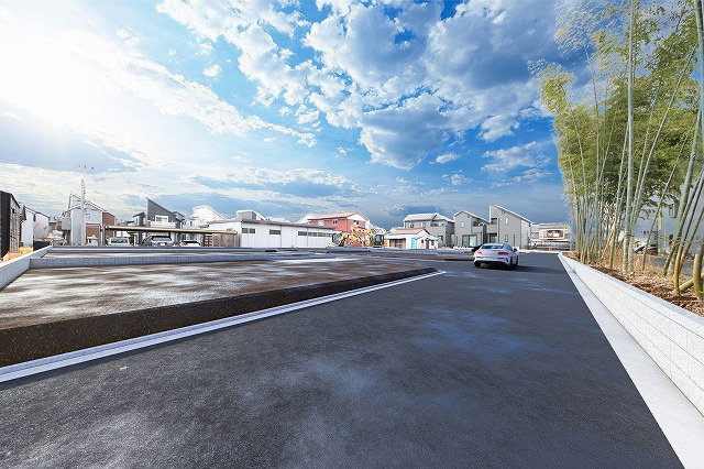 【外観】 | 陽の光をたっぷりと浴びながら気持ち良く生活が出来ます。夢のマイホーム、夢ではなく実現出来ます！※実際の写真にイメージを重ねたCG画像です。