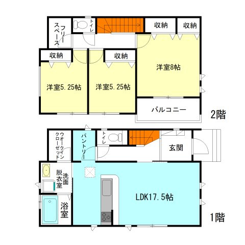【間取り】 | ハートフルタウン前橋市南町2丁目55ーA | パントリーやウォークインクローゼット付！
書斎やフリースペースなど用途多彩な納戸完備！