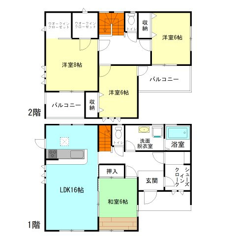 【間取り】 | リーブルガーデン.S前橋市第6鼻毛石町ー① | 玄関には嬉しいシューズインクローク完備！
リビング地続きの客間としても便利な2way和室！
主寝室にはウォークインクローゼット2ヵ所！