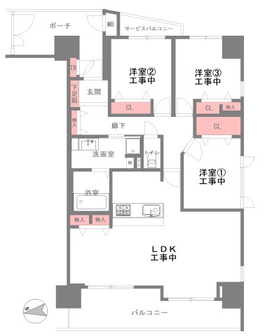 【間取り】 | メロディーハイム鶴見パークオアシス | 三方角住戸☆専有面積86平米超え！室内水廻り設備一新！全面リフォーム後のお引渡し☆（2026年4月下旬完了予定）安心の新調設備保証付き☆食洗機・浴室乾燥機完備☆玄関ポーチ・トランクルーム付きです♪