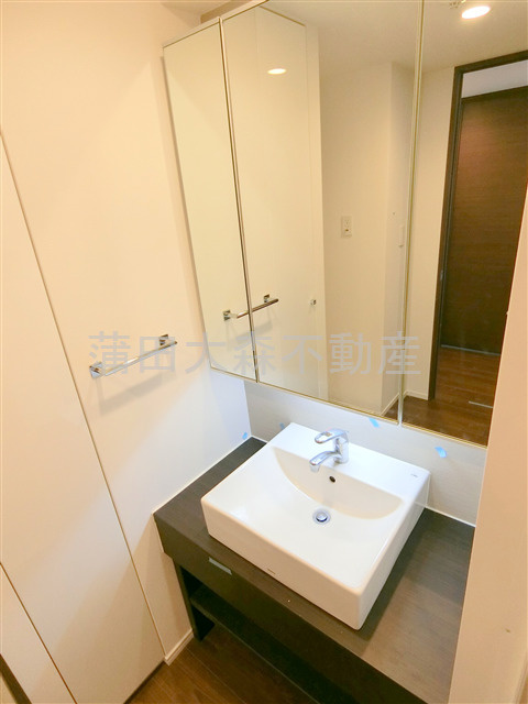 プレディアスタイル池上南の洗面所|洗面脱衣所　3面鏡の独立洗面台　