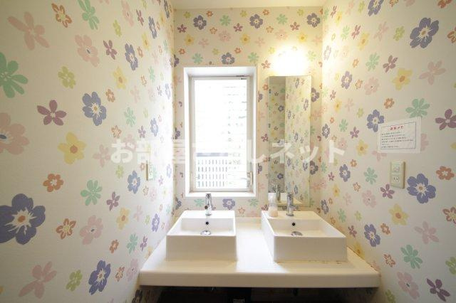 にゃんこハウス西早稲田の独立洗面台|女性には嬉しいウォシュレット付きトイレ。
