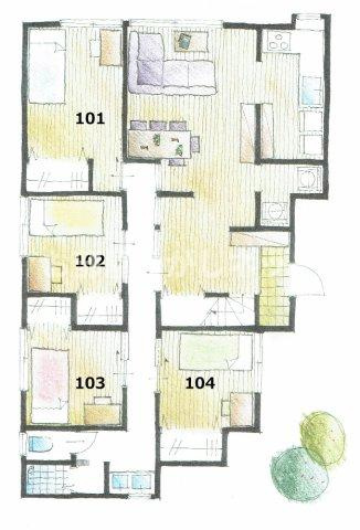 にゃんこハウス西早稲田の間取り|１階には４戸、２階は６戸の個室があり、インターネットを無料で使用できます。
