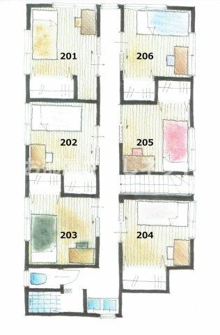 にゃんこハウス西早稲田の間取り|１階には４戸、２階は６戸の個室があり、インターネットを無料で使用できます。
