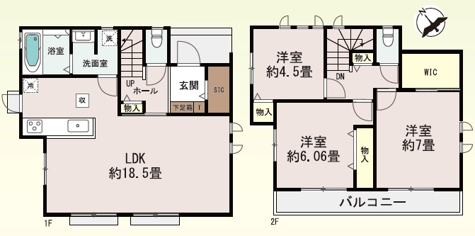 全6区画　WIC付　二見町東二見　A号棟　新築戸建の間取り
