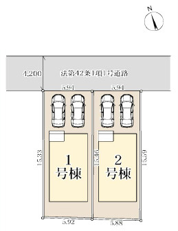 藤沢市高倉　新築戸建　全2棟１号棟の区画図