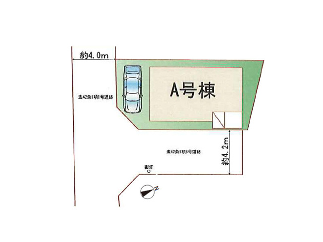 【区画図】 | 川越市砂　新築一戸建住宅　全1棟　(ふじみ野店) | 陽当たり良く開放的な東南角地です。※図面を基に作成しています。現況と異なる場合は現況を優先いたします。