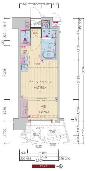 プレサンス江坂ベルフィーヌの間取り