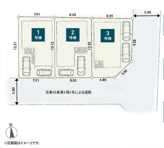伊勢原市第3高森　新築一戸建て　3号棟の区画図|配置図