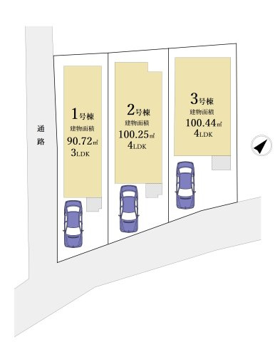 板橋区西台2丁目 全3棟 2号棟の区画図|南東側道路に面する全3棟
～陽当たり通風良好な快適な立地～