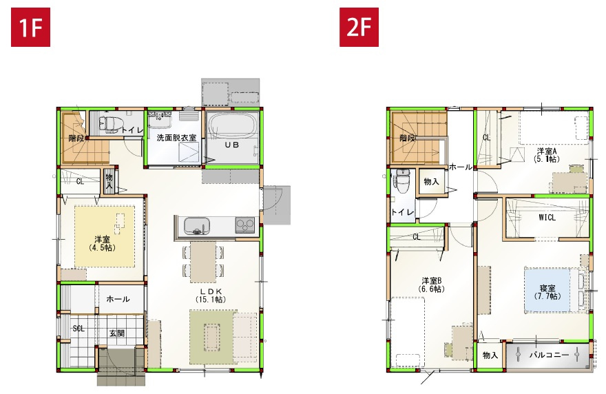 鴨部　新築戸建　⑧　（全2区画）　の間取り|4LDK+SCL+WIC　土地面積　138.91㎡（約42.02坪）建物面積　103.02㎡（約31.16坪）