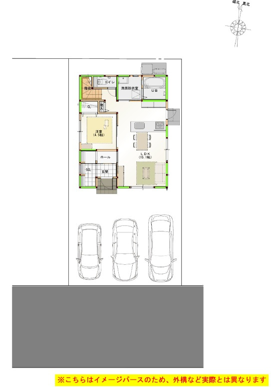 鴨部　【特別価格　８月末まで】新築戸建　⑧　（全2区画）　の区画図|⑧4LDK+SCL+WIC　土地面積　138.91㎡（約42.02坪）建物面積　103.02㎡（約31.16坪）